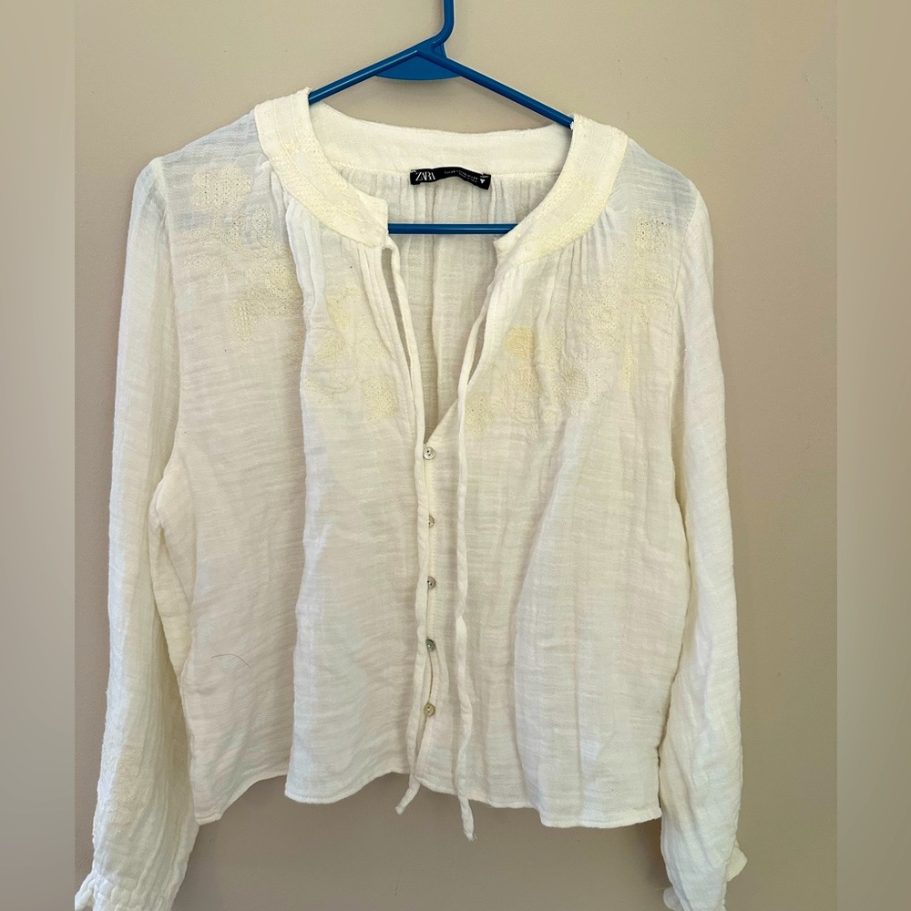 Zara XS floral embroidery gauzy tunic top